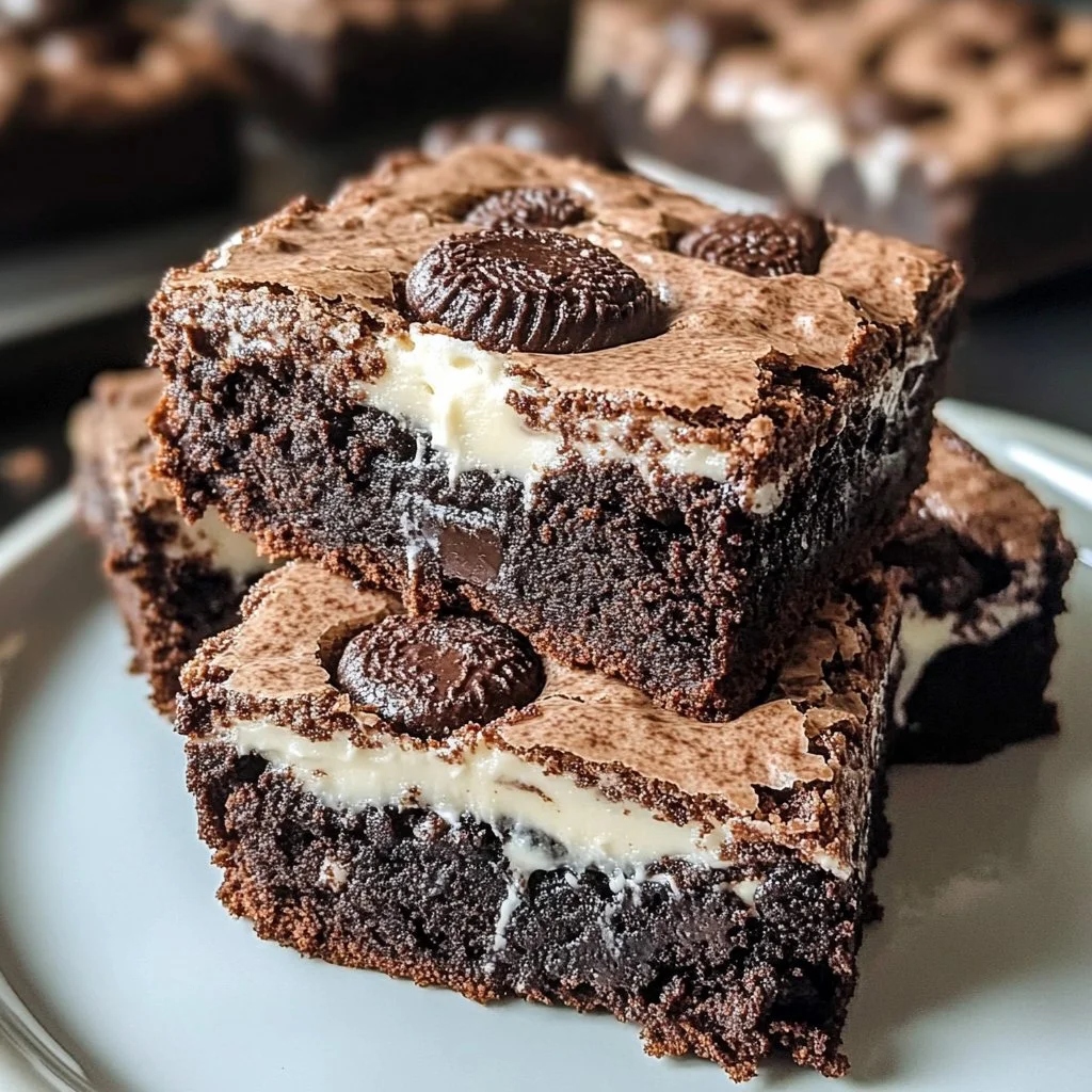 Delicious Cookies and Cream Brownies topped with crushed Oreo cookies