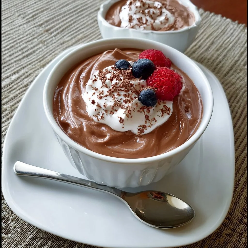 Delicious cottage cheese chocolate mousse dessert in a bowl.