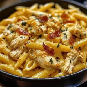 Creamy Crack Chicken Penne served in a bowl with fresh herbs
