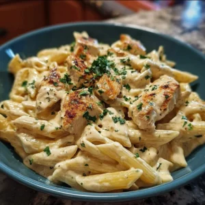 Creamy Boursin Chicken Pasta dish topped with fresh herbs.