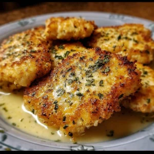 Delicious crispy Parmesan chicken served with herbs and spices