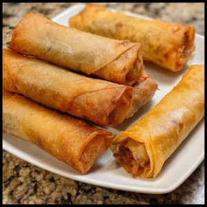Homemade spring rolls cooked in an air fryer, crispy and ready to serve.