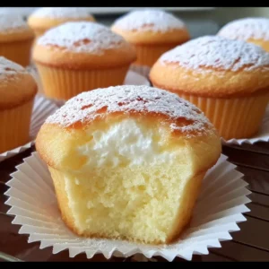 Fluffy Japanese Cotton Cheesecake Cupcakes topped with whipped cream