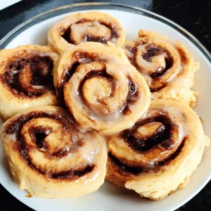 Gluten-free vegan cinnamon rolls drizzled with icing on a plate.