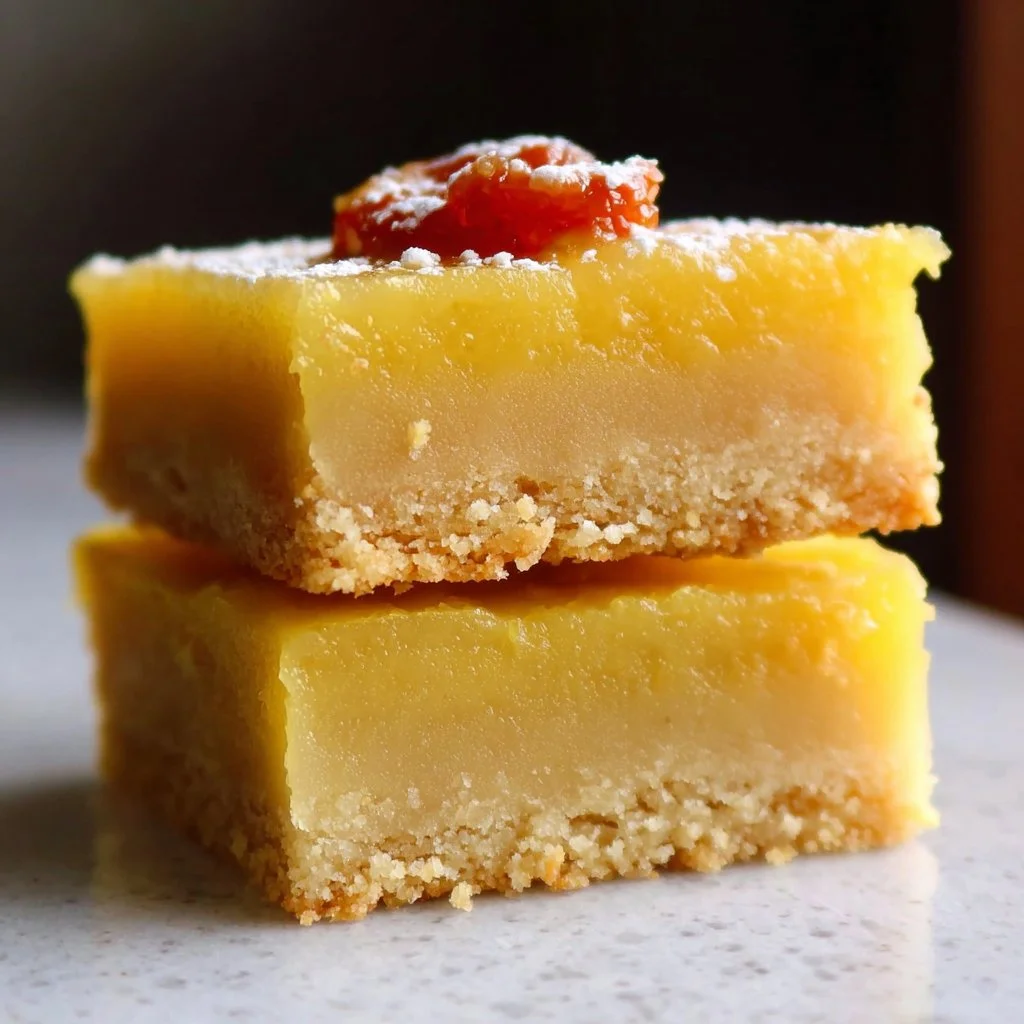 Gluten-Free Vegan Lemon Bars served on a plate with fresh lemon slices.