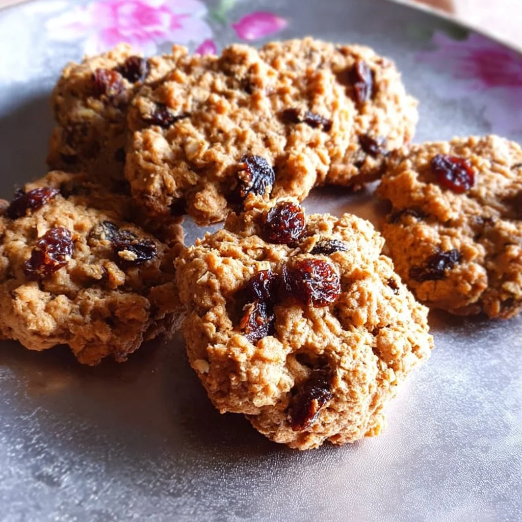 Gluten-free vegan oatmeal raisin cookies on a plate