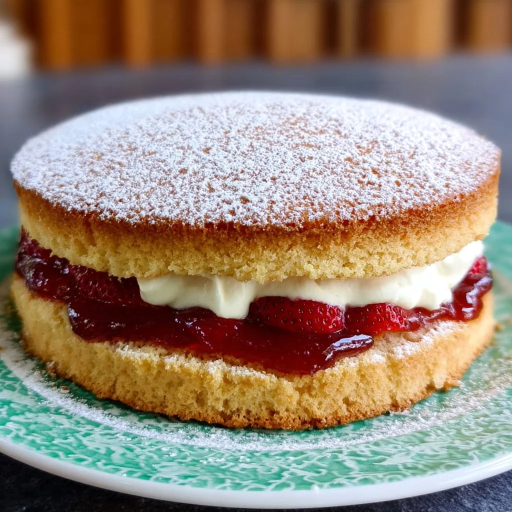 Gluten-Free Vegan Victoria Sponge Cake decorated with strawberries and cream