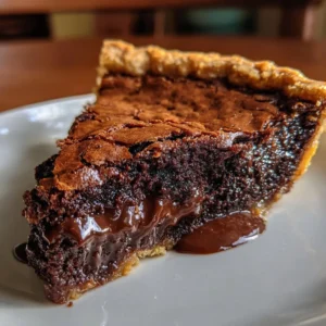 Decadent gooey brownie pie with a rich chocolate flavor and flaky crust