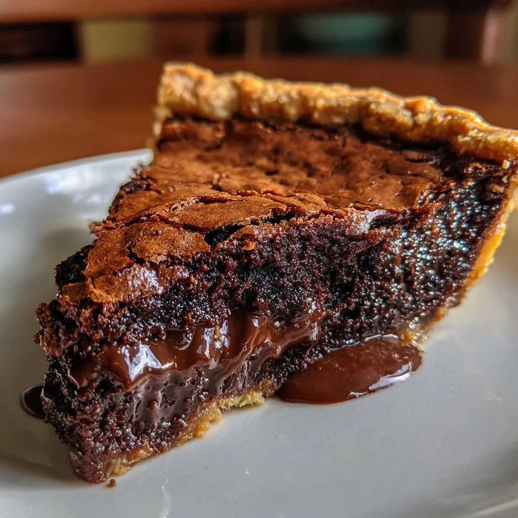 Decadent gooey brownie pie with a rich chocolate flavor and flaky crust