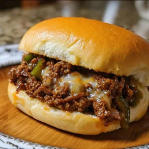 Gordon Ramsay's cheesesteak sloppy joes served in a rustic setting