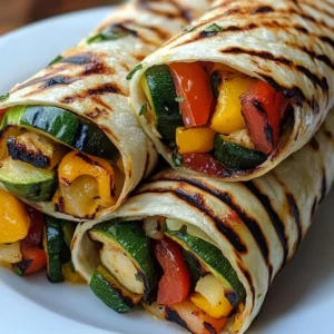Delicious grilled veggie wraps with fresh vegetables and herbs