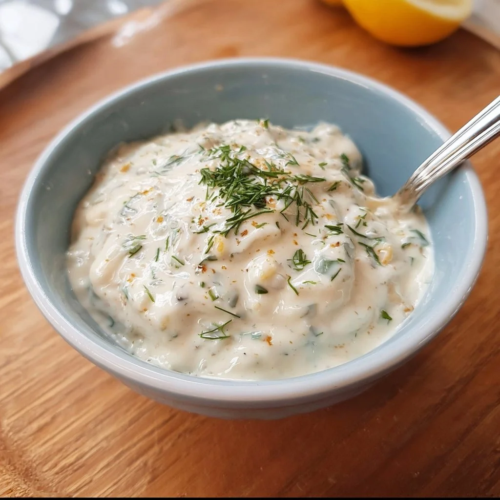 Homemade tartar sauce in a jar ready to serve with fish