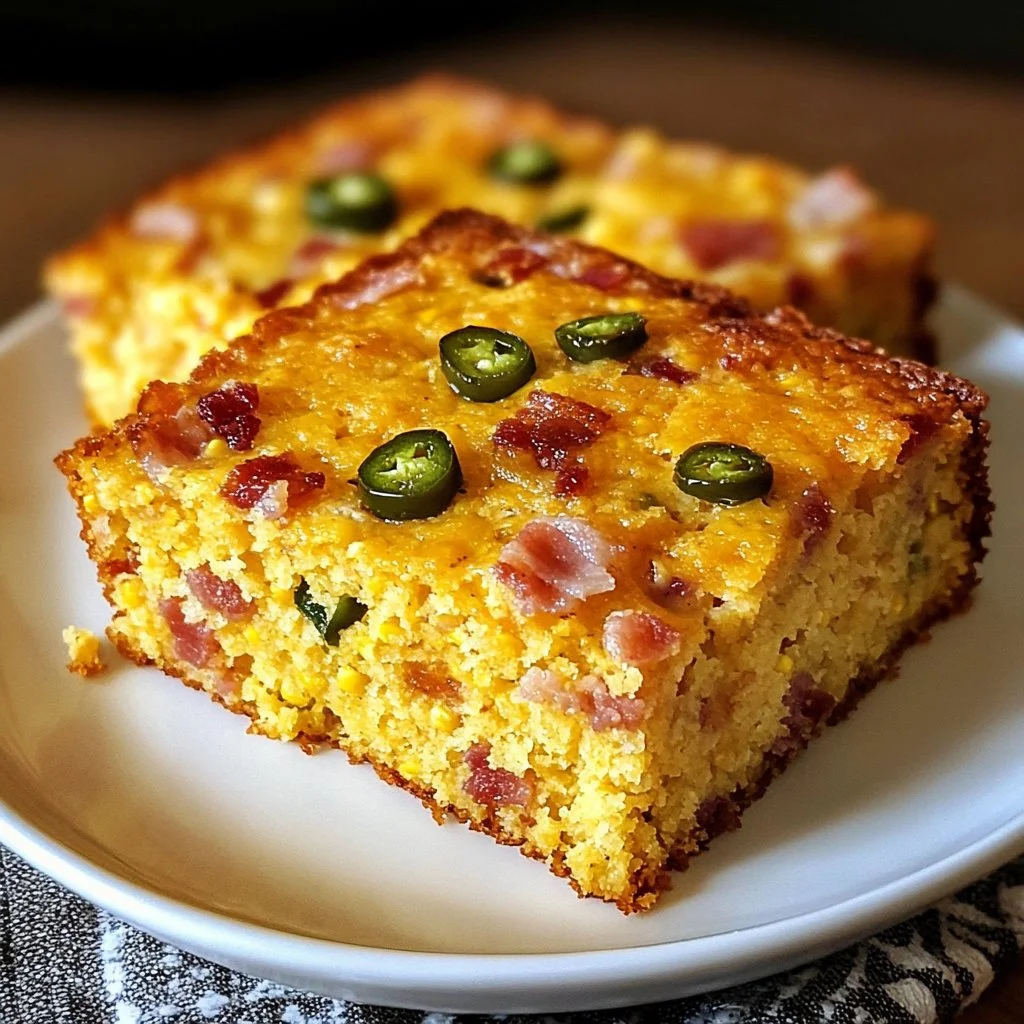 Delicious jalapeño cheddar bacon cornbread baked to perfection.