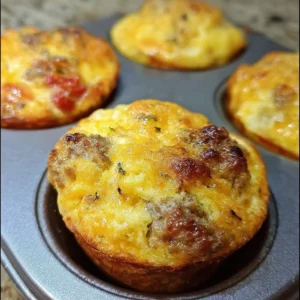 Keto Muffins with sausage, egg, and cheese for a healthy breakfast