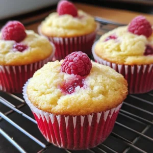 Freshly baked lemon raspberry muffins topped with a sprinkle of sugar.