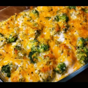 Low carb cheesy ranch broccoli casserole baked in a creamy sauce with cheese.