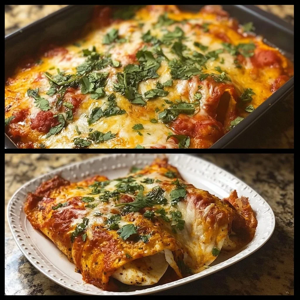 Plate of low-carb chicken enchiladas garnished with fresh herbs.
