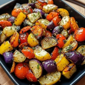 Colorful Mediterranean roasted vegetables served in a bowl with herbs