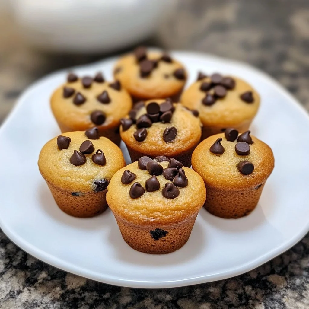 Freshly baked mini chocolate chip muffins on a cooling rack.