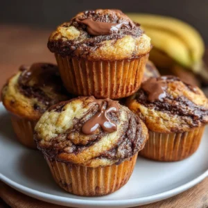 Deliciously baked Nutella banana muffins with a chocolate swirl