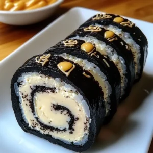Oreo Cream Cheese Cheesecake Sushi Roll dessert with chocolate and cream cheese