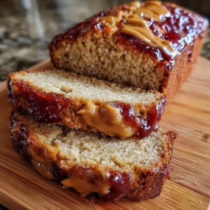 Peanut Butter & Jelly Banana Bread slice on a plate, ready to enjoy.