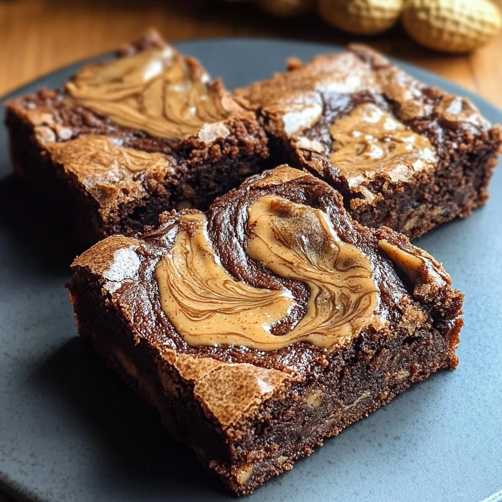 Delicious peanut butter swirl brownies served on a plate