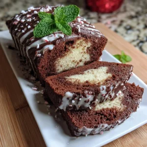 Loaf of Peppermint Mocha Bread topped with chocolate and peppermint sprinkles