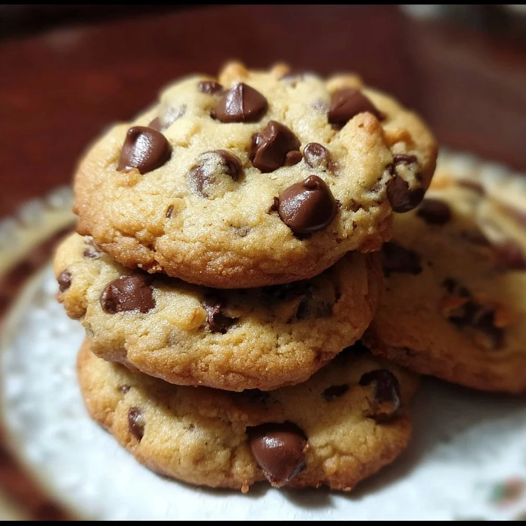 Plate of perfect chocolate chip cookies with gooey chocolate and crispy edges