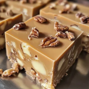 Delicious pralines and cream fudge dessert on a wooden plate