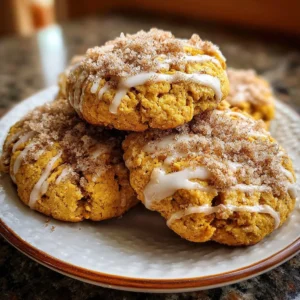 Delicious pumpkin coffee cake cookies topped with spices and served with coffee.