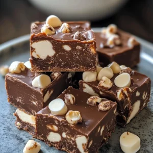 Delicious homemade Rocky Road Fudge with marshmallows and nuts