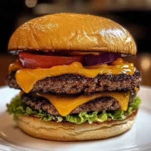 Delicious Rodeo Burger topped with crispy onion rings and BBQ sauce