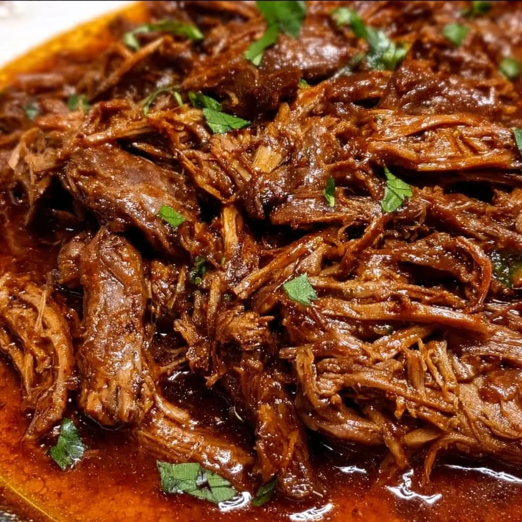 Delicious slow cooker Mexican shredded beef served with tortillas and garnishes