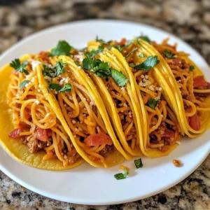 Delicious spaghetti tacos served on a plate with fresh toppings