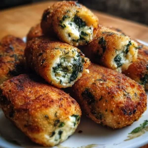 Delicious homemade spinach and cheese croquettes served on a plate