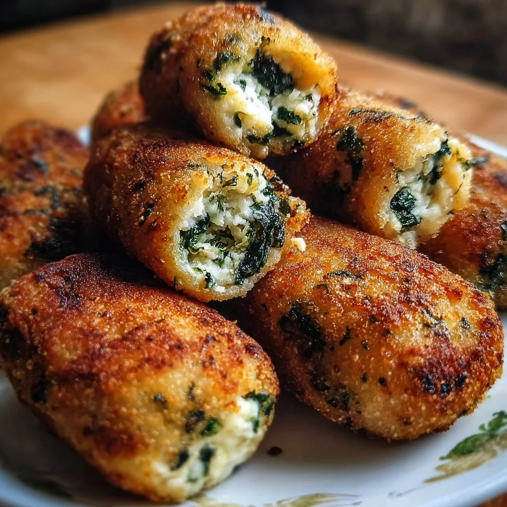 Delicious homemade spinach and cheese croquettes served on a plate