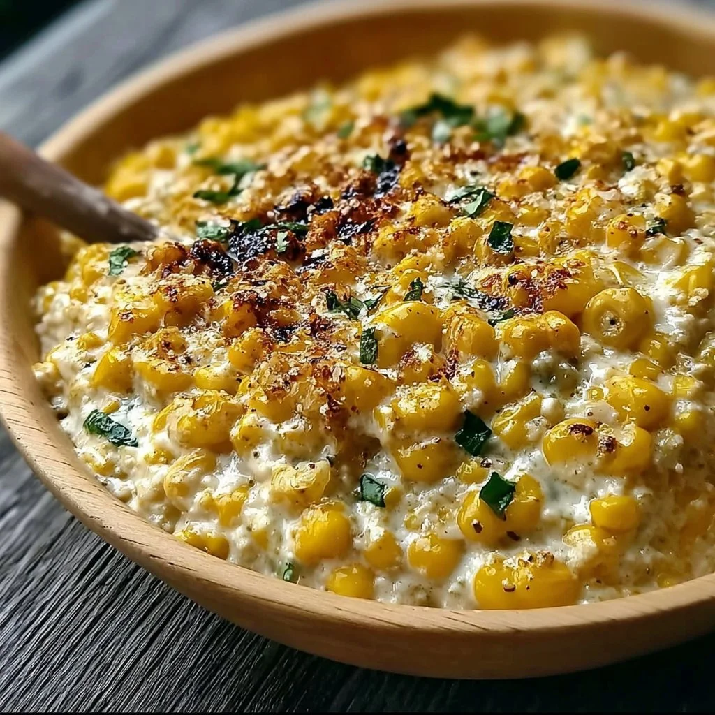 Delicious Street Corn Cheese topped with spices and cheese