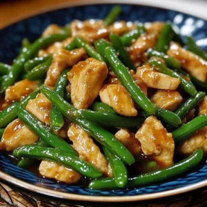 Delicious plate of String Bean Chicken with fresh vegetables