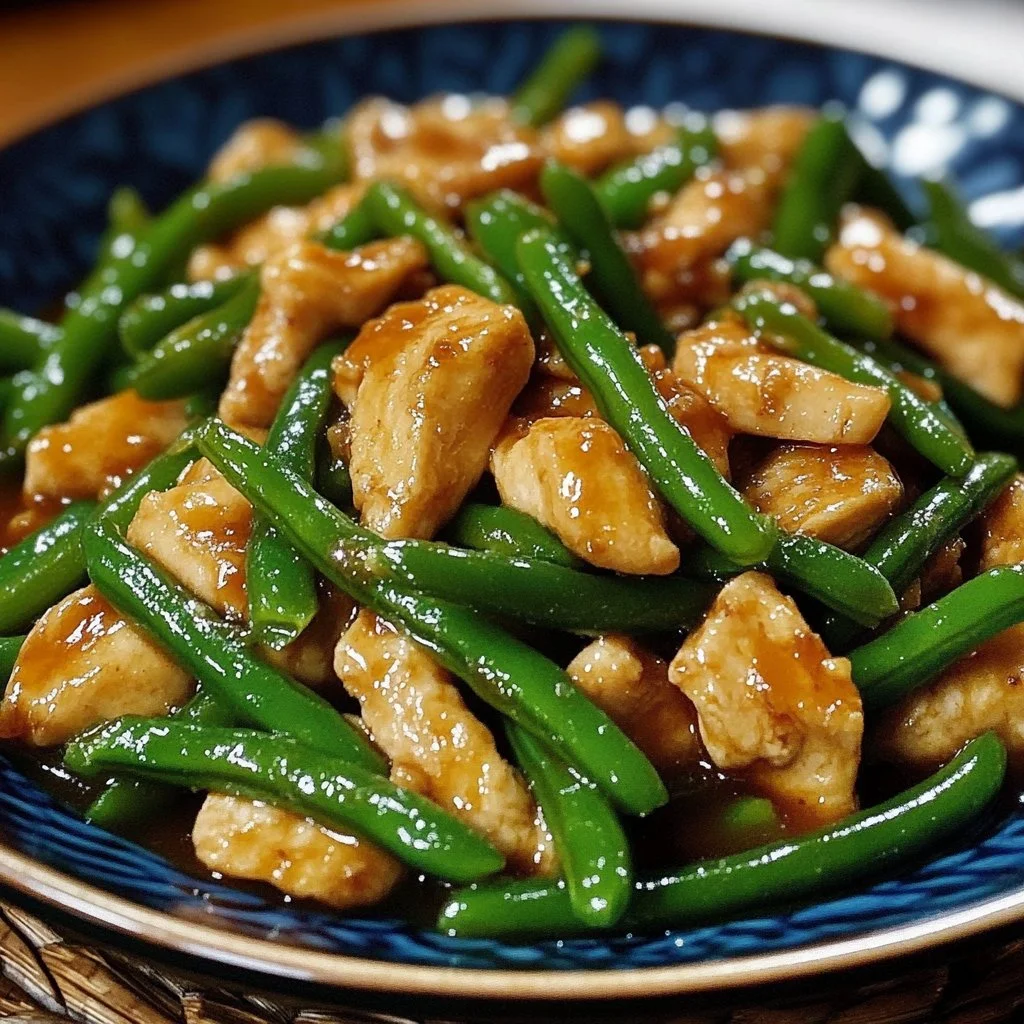 Delicious plate of String Bean Chicken with fresh vegetables