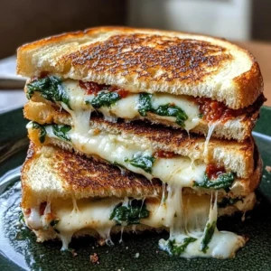 Sun-Dried Tomato Spinach Ricotta Grilled Cheese sandwich with golden crust