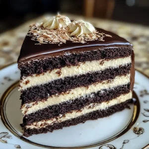 Delicious Tuxedo Cake with chocolate and vanilla layers