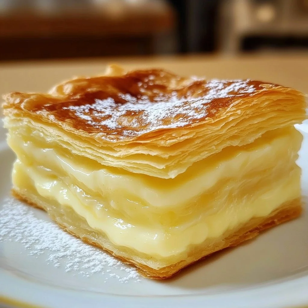 Delicious Vanilla Custard Puff Pastry Cake with creamy layers and flaky texture