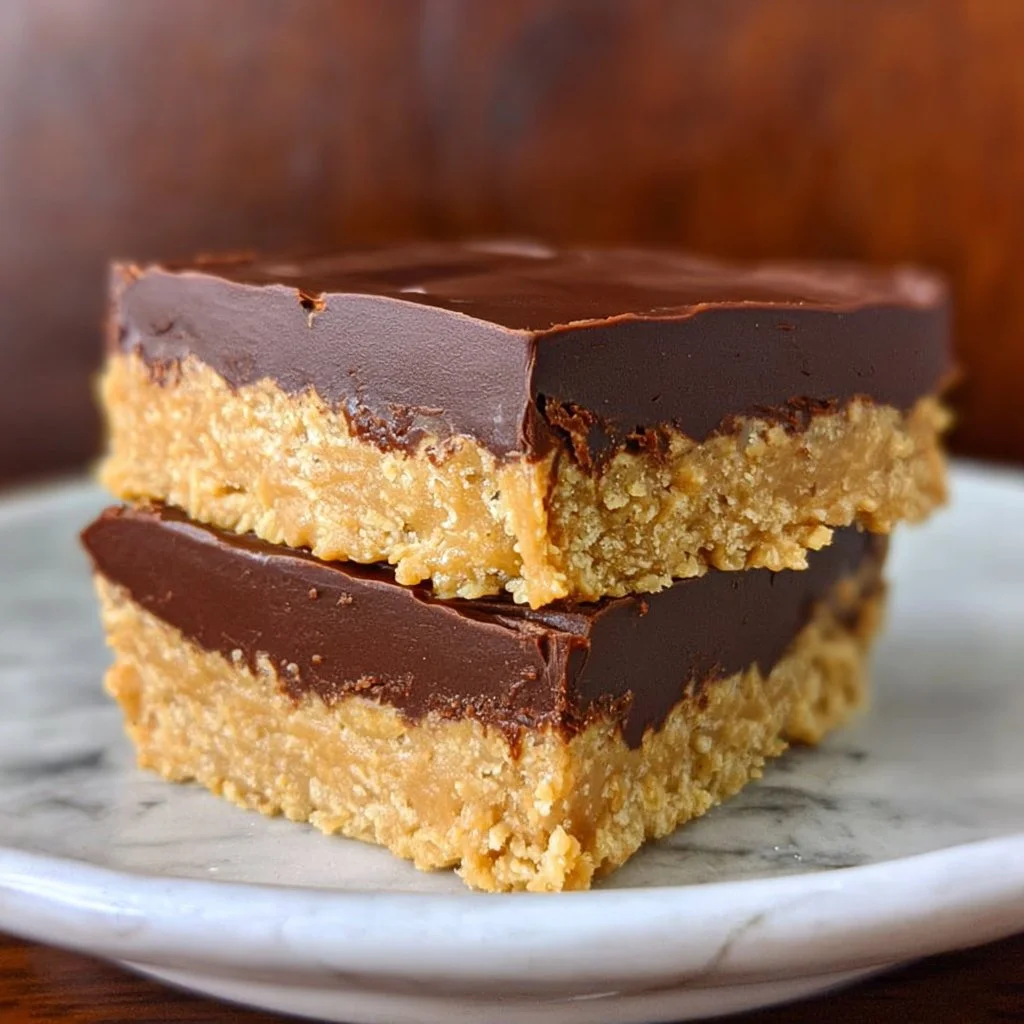 Delicious vegan chocolate peanut butter bars served on a plate