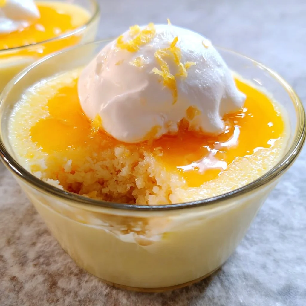 Bowl of creamy Vegan Lemon Pudding garnished with lemon slices.