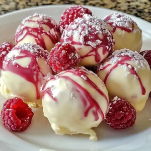 Delicious white chocolate raspberry cheesecake balls garnished and ready to enjoy