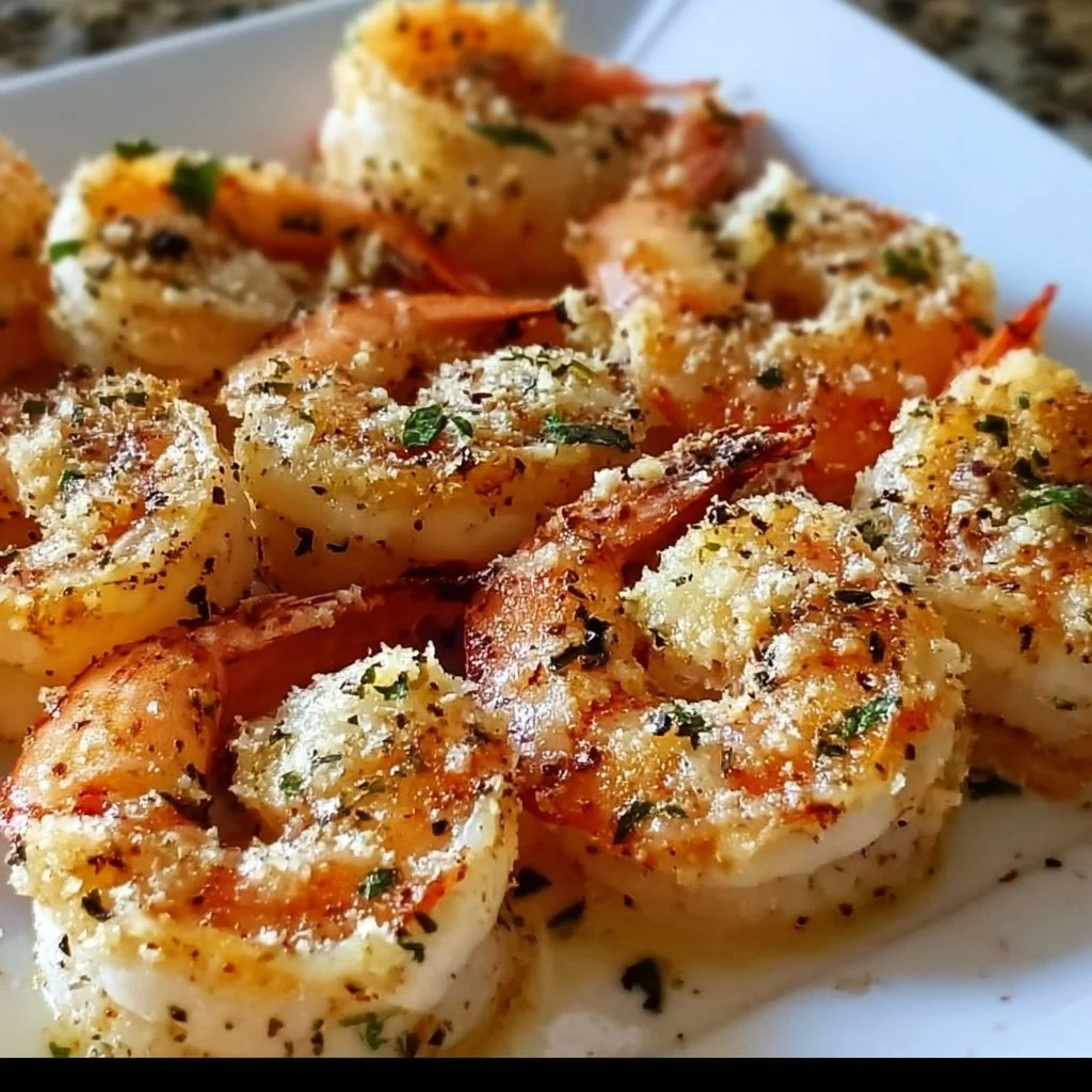 Delicious garlic parmesan baked shrimp ready to serve in a 15-minute recipe.