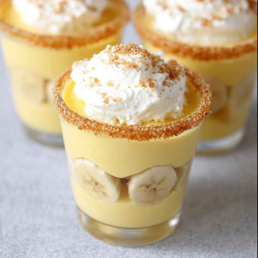 Delicious banana pudding shots served in small cups