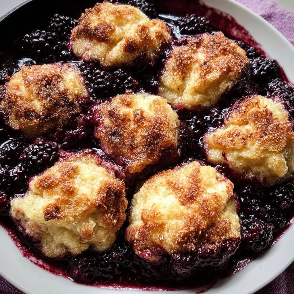 Delicious blackberry dumplings with fresh berries and dough, served warm.