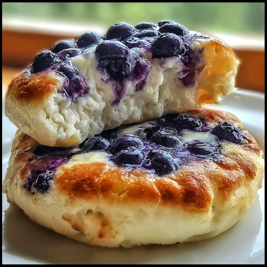 Blueberry fluffy cottage cheese cloud bread on a plate